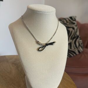 Dior Silver-Tone Necklace with Black Bow Detail